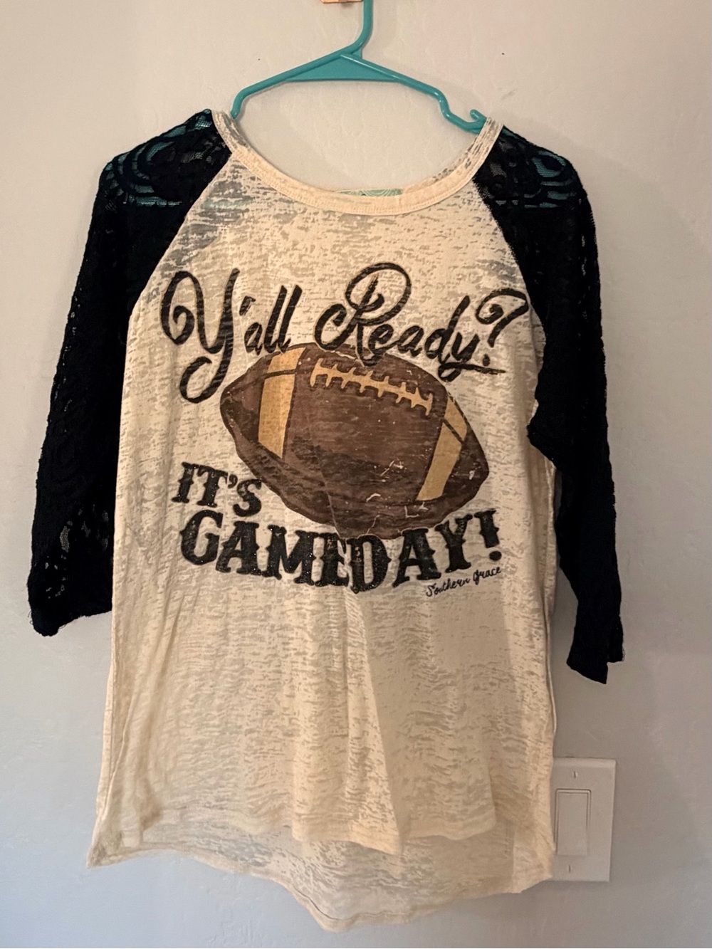 Southern Grace Cream & Black 'Y'all Ready? It's Gameday!' Raglan Tee